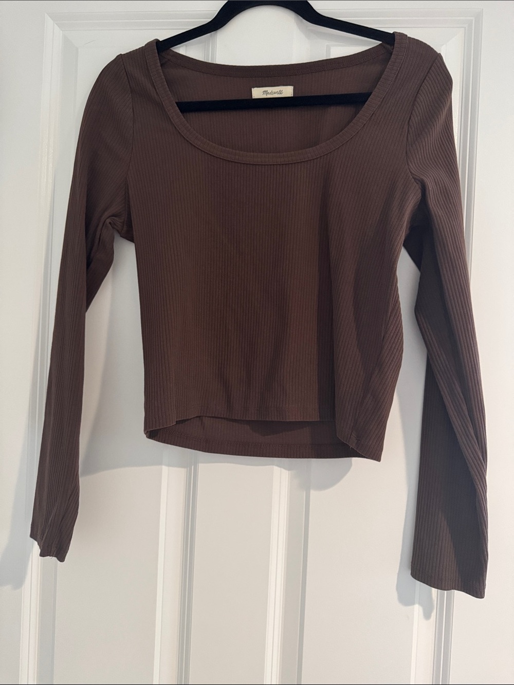 Madewell Ribbed Scoop-Neck Long Sleeve Top - Chocolate Brown